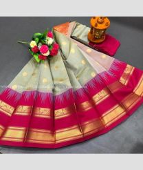Cream and Purple color Chenderi silk handloom saree with all over butties design -CNDP0012272
