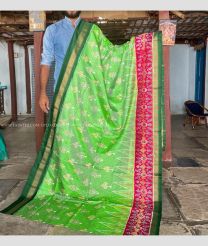 Parrot Green and Pink color pochampally ikkat pure silk handloom saree with pochampally ikkat design -PIKP0036211