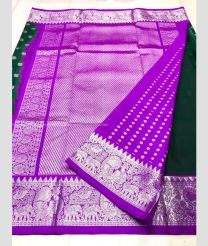 Forest Fall green and Purple color venkatagiri pattu handloom saree with all over silver buties design -VAGP0000620