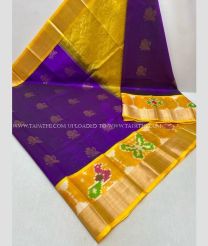 Purple and Yellow color kuppadam pattu handloom saree with all over buties with pochampally border design -KUPP0096612
