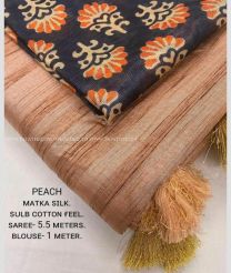Peach color silk sarees with all over strips design -SILK0002447