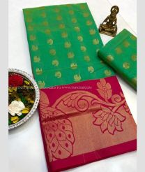Dark Green and Deep Pink color Chenderi silk handloom saree with all over buties saree design -CNDP0012031