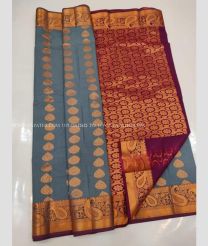 Grey and Brown color soft silk kanchipuram sarees with zari border saree design -KASS0000116