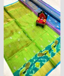 Green and Blue color Uppada Tissue handloom saree with all over contrast buties design -UPPI0000280