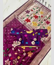 Plum Velvet color paithani sarees with pure zari design and minakari muniya boder -PTNS0004963