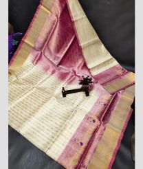 Cream and Dust Pink color uppada pattu handloom saree with all over buties with anchulatha border design -UPDP0021160