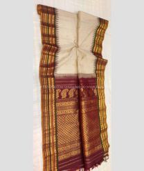 Cream and Maroon color gadwal sico handloom saree with temple  border saree design -GAWI0000290