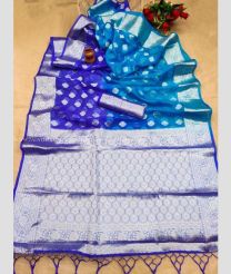 Royal BLue and Aqua Blue color Organza sarees with Jari Border Design-ORGS0000913