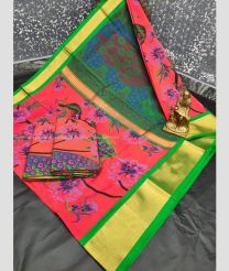Bean Red and Parrot Green color Uppada Soft Silk handloom saree with all over peacock printed design -UPSF0004041