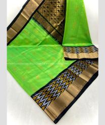 Parrot Green and Black color kuppadam pattu handloom saree with all over buties with pochampally border design -KUPP0096621