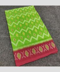 Maroon and Parrot Green color pochampally Ikkat cotton handloom saree with pochampalli design -PIKT0000475