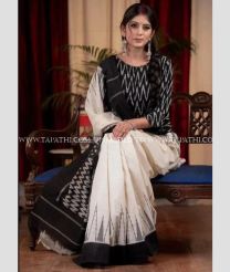 Cream and Black color linen sarees with all over digital printed design -LINS0003696
