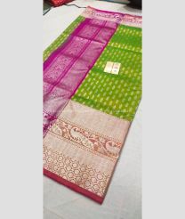 Parrot Green and Pink color venkatagiri pattu handloom saree with all over small buties design -VAGP0000393