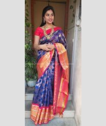 Navy Blue and Red color Chenderi silk handloom saree with all over buttas design -CNDP0016281
