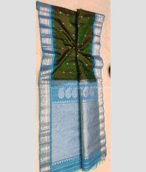 Dark Green and Aqua Blue color gadwal pattu handloom saree with kanchi border saree design -GDWP0000429