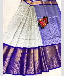Half White and Purple color kuppadam pattu handloom saree with Kanchi Border Design-KUPP0029143