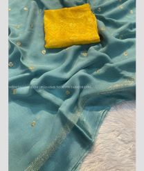 Blue Hosta and Yellow color Georgette sarees with all over embroidery design -GEOS0024312