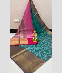 Pink and Turquoise color Uppada Soft Silk handloom saree with all over pochampally design -UPSF0004121