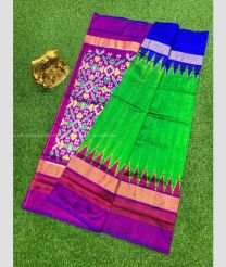 Purple and Parrot Green color pochampally ikkat pure silk handloom saree with all over buties and design saree -PIKP0015149