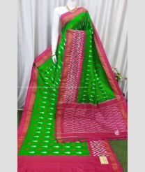 Parrot Green and Deep Pink color pochampally ikkat pure silk handloom saree with all over ikkat design -PIKP0035721
