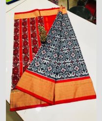 Red and Charcoal Black color pochampally ikkat pure silk handloom saree with pochampally ikkat design -PIKP0036129