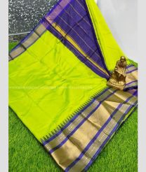 Emerald Green and Navy Blue color Kollam Pattu handloom saree with temple border design -KOLP0001071