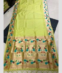 Pista and Golden color paithani sarees with pure zari lotus butti design and lotus border -PTNS0005284