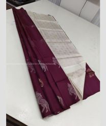 Maroon and White color soft silk kanchipuram sarees with all over big buties design -KASS0001006