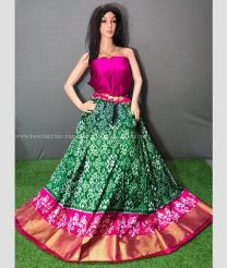 Pine Green and Pink color Ikkat Lehengas with pochampally ikkat design -IKPL0028671
