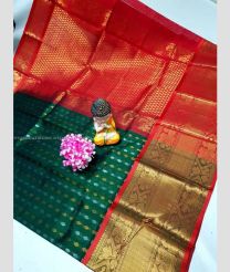 Forest Fall Green and Red color kuppadam pattu handloom saree with all over buties with kanchi border design -KUPP0096733