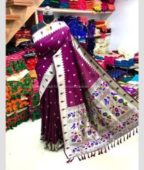 Plum Velvet and Cream color paithani sarees with all over buties design -PTNS0005212
