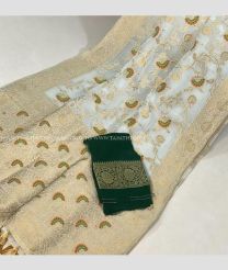 Half White color Georgette sarees with all over zari n meenakari weaving with fancy tassels having heavy wooven border design -GEOS0009091