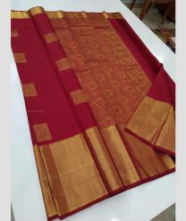 Deep Pink and Golden color kanchi pattu handloom saree with all over big buties with double warp long border design -KANP0013304