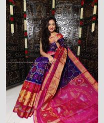 Navy Blue and Pink color Ikkat sico handloom saree with pochampalli ikkat design -IKSS0000425