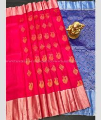 Red and Blue color Uppada Soft Silk handloom saree with all over silver jari weaving buties saree design -UPSF0002031