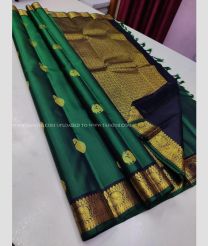 Forest Fall Green and Black color kanchi pattu handloom saree with 2g pure jari traditional parttern design -KANP0010338