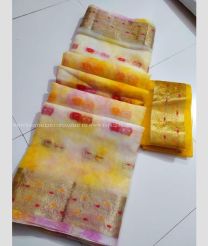 Cream and Yellow color Organza sarees with all over meena buties with heavy jari border design -ORGS0003344