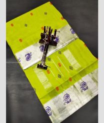 Parrot Green color Uppada Cotton handloom saree with all over jari checks and buties printed design -UPAT0003998