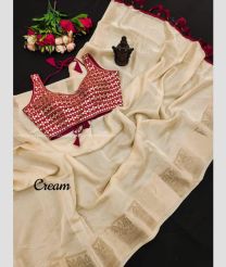 Cream and Red color Organza sarees with jacquard border design -ORGS0003325