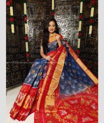 Grey and Red color Ikkat sico handloom saree with all over ikkat design -IKSS0000460