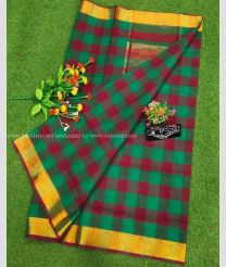 Teal and Burgundy color Uppada Cotton sarees with all over checks design -UPAT0004743