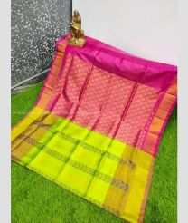 Acid Green and Pink color Uppada Soft Silk handloom saree with all over buties design -UPSF0004148