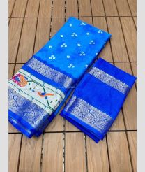 Blue and Royal Blue color silk sarees with jari border design -SILK0017766