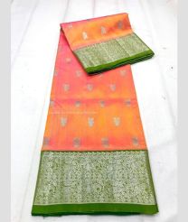 Saffron and Pine Green color venkatagiri pattu sarees with all over buttas design -VAGP0000998