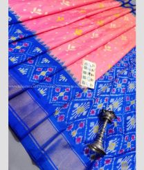 Rose Pink and Blue color pochampally ikkat pure silk handloom saree with pochampally ikkat design -PIKP0031678
