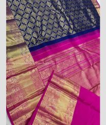 Navy Blue and Pink color kanchi pattu sarees with all over jari design -KANP0013816