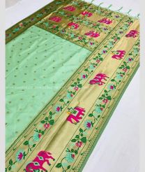 Aquamarine and Green color paithani sarees with all over buties with anchulatha border design -PTNS0005190