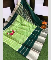 Pista and Forest Fall Green color Kora handloom saree with all over stripes design -KORS0000136
