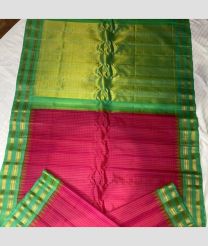 Pink and Green color gadwal pattu handloom saree with temple kothakoma kuttu border design -GDWP0001765