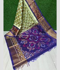 Cream and Purple Blue color Ikkat sico handloom saree with ikkat design -IKSS0000389